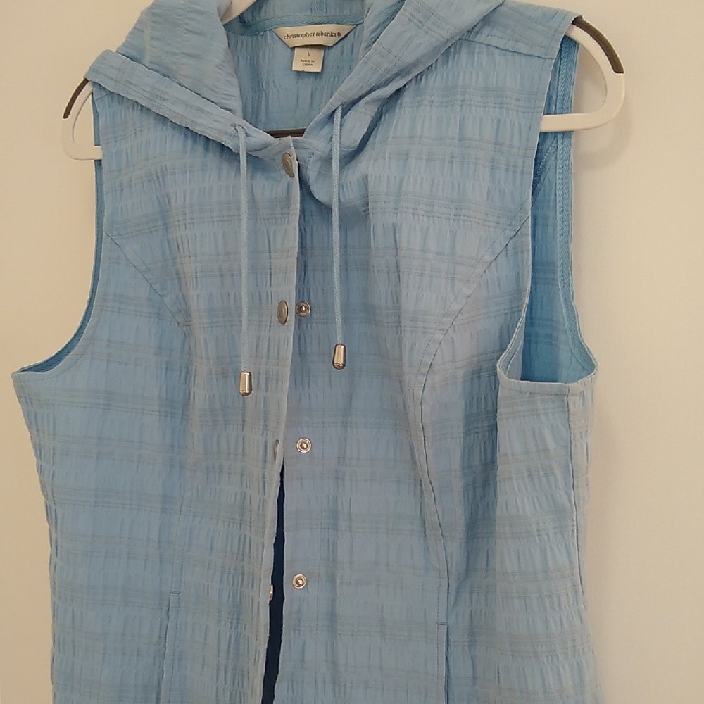NWOT Christopher & Banks L lightweight baby blue hooded vest